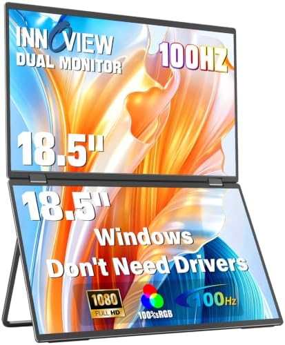 InnoView 18.5" 100Hz Dual Portable Monitor Built-in Speakers 115% sRGB 315°Adjustable Dual Stacked Folding Monitor (Wins/Mac) 1080P Laptop Screen Extender for Laptop(No Driver Needed) by InnoView