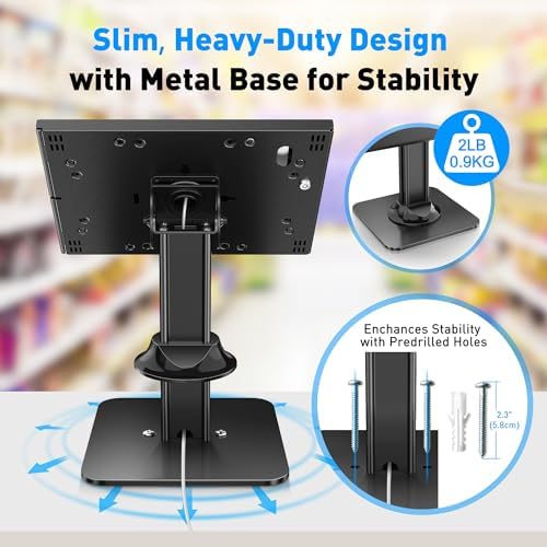 AboveTEK Anti-Theft iPad Kiosk Stand – POS iPad Security Stand & Locking Tablet Holder – Heavy Duty Base, 360° Swivel, 75° Tilt Bracket – Perfect for Retail Business - Image 6
