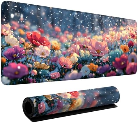 Spring Flowers Gaming Mouse Pad 35.4"x15.7" Large Extended Pad Desk Mat Anti-Slip Rubber Base & Durable Stitched Edges for Gamers Smooth Mouse Pad Writing Surface for Desk Office/Home by LEIWEIHOPE