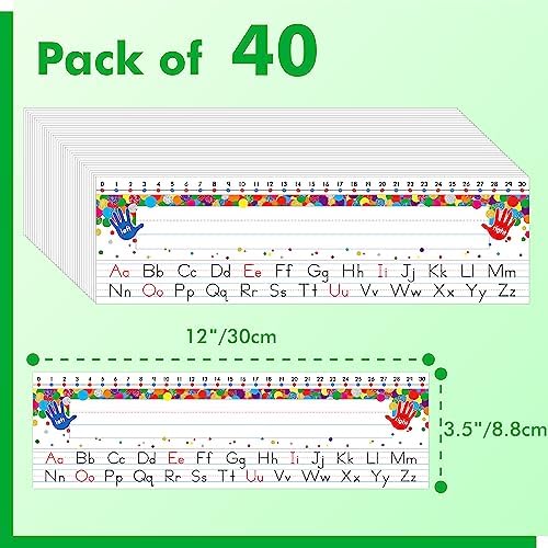 40 PCS Desk Nameplates, Waterproof Confetti Desk Name Tags with Alphabet, Number Line 1-30 Erasable and Reusable Traditional Manuscript Name Plate for Classroom School Student (12” x 3.5”) - Image 2