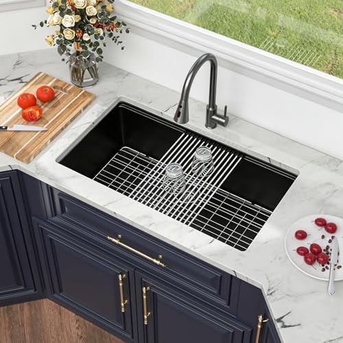 Kichae 32 Undermount Kitchen Sink Matte Black Granite Composite Workstation - Image 3