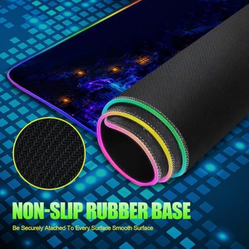 Wireless Charging RGB Gaming Mouse Pad Skull Dance 31.5 x 11.8 Inch Extended Mouse Mat with Neon Geometric Line Design, LED Desk Pad with 7 Lighting Modes, Non-Slip Base for Gaming & Office - Image 5