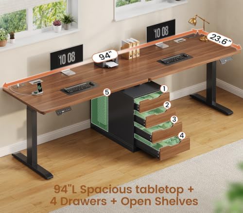 SEDETA Standing Two Person Desk with 4 Drawers, 2 Power Outlets, CPU Stand - Image 4