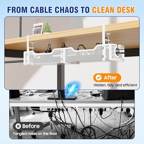 Cable Management Under Desk - 25.2" Open Slots No Dill Cable Tray - Image 5