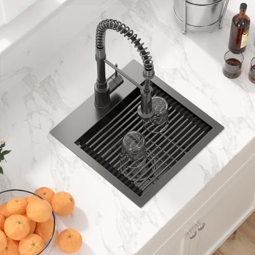 Sarlai Drop Bar Sink -15 Inch Black Outdoor Kitchen Sink Gunmetal Black Drop In Workstation 15 x 15 Topmount Stainless Steel 16 Gauge Single Bowl Kitchen Bar Prep RV Outdoor Sinks Basin - Image 3