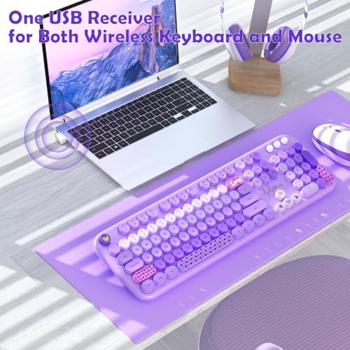 MOFII Keyboard and Mouse Wireless, 104 Keys Lovely Cute Colorful Typewriter - Image 2