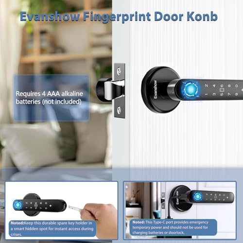 Fingerprint Door Lock Biometric Door Knob with Keypad Keyless Entry, 5-in-1 Door Locks for Bedrooms(Fingerprint/App/Code/Key/IC Card), Home Hotel Office Apartment Black - Image 5