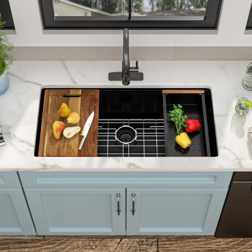 36" x 19" Undermount Matte Black Workstation Kitchen Sink - Image 4