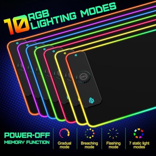 GIM Wireless Charging RGB Gaming Mouse Pad 15W, LED Mouse Mat 900x400x4MM, 10 Light Modes Extra Large Mousepad Non-Slip Rubber Base Computer Keyboard Mat for Gaming, MacBook, PC, Laptop, Desk - Image 4