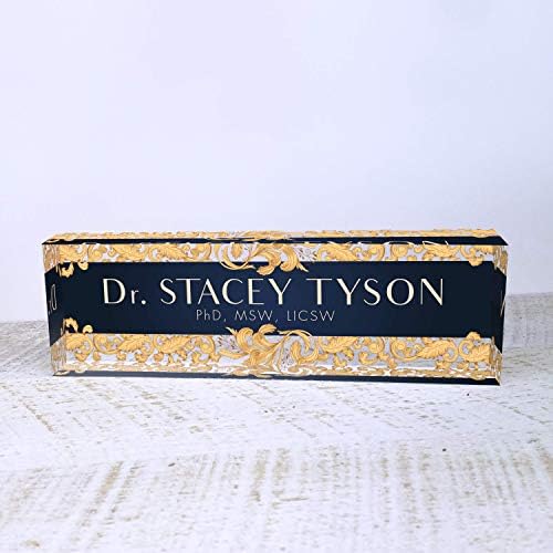 Artblox Office Desk Name Plate Personalized | Custom Name Plates For Desks | Leaf Gold Design On Clear Acrylic Glass | Cute Office Desk Accessories Customized Gifts - (8" x 2.5") - Image 2