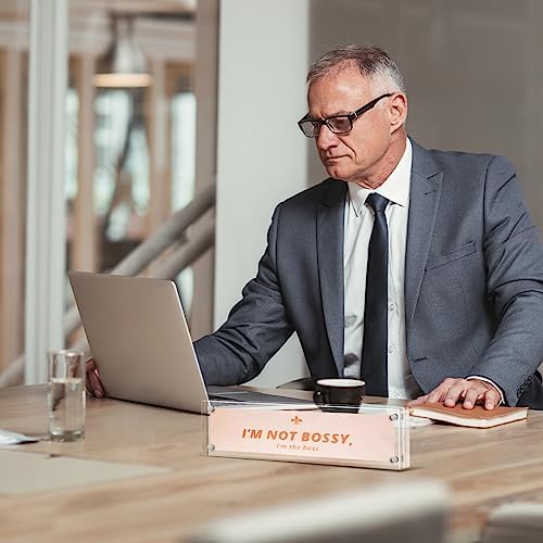 Geetery 4 Pcs Acrylic Office Desk Name Plate Personalized Clear Acrylic Block Double Sided Table Name Plate Holder Business Magnet Frame DIY Desktop Holder Accessories Decor (2" x 8") - Image 2