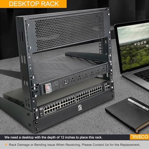 RIVECO 4u Tabletop Rack for Audio & Network, Desktop Rack Shelf Open Frame Sound Recording Shelf, Tappered Holes Black 2 Post - Image 4