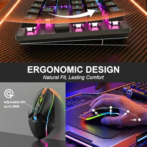 Wireless Gaming Keyboard and Mouse Combo, LED Backlit Rechargeable Battery, Ultra Compact Mechanical Feel Keyboard, RGB Mice for PC Gamer, Business Office, Durable Ergonomic, Wide Compatibility, Black - Image 4