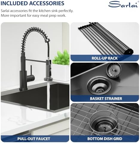 Sarlai Laundry Sink with Faucet Drop In 25"x22"x12" Deep Black Laundry Utility Kitchen Sink Drop-in Topmount Single Bowl Sink 16 Gauge Stainless Steel Gunmetal Black Kitchen Laundry Room Sinks - Image 7