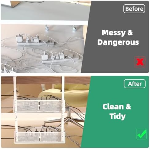 Multi-Model Under Desk Cable Management Tray 2 Packs Metal Under Desk Wire Management Clamp Mount Under Table Cord Management No Damage The Desk (White) - Image 2