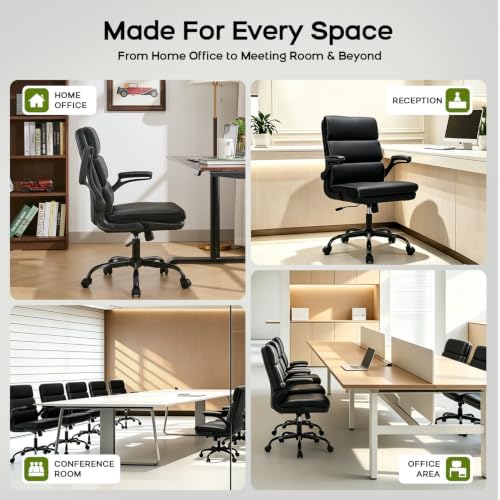 amseatec Home Office Desk Chair, Leather Flip-Up Armrests Comfy Task Chair - Image 5