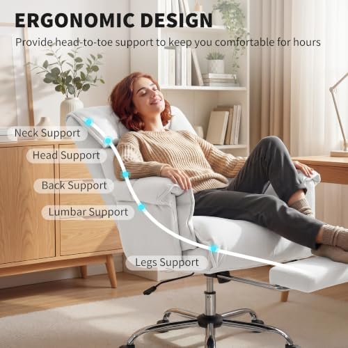 HOMCOM Executive Office Chair Comfy with Foot Rest Reclining Cream White - Image 4