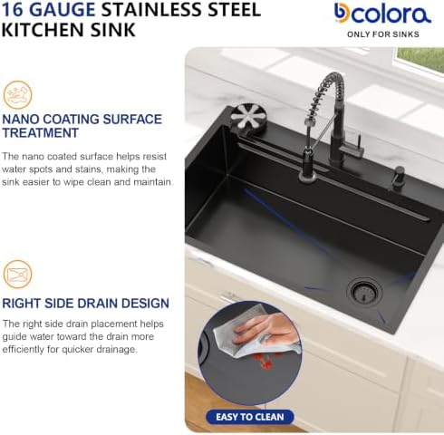 Dcolora 30"x21.2" Matte Black Drop In Kitchen Sink Workstation with Faucet - Image 6