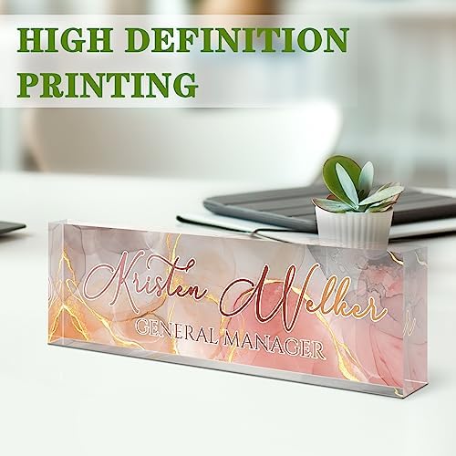 Custom Name Plate for Desk, Desk Name Plate Personalized, Office Decor for Women Men, Acrylic Desktop Accessories, Office Appreciation Gifts for Boss Social Workers Nurse Teacher Employee (Gold/Pink) - Image 3