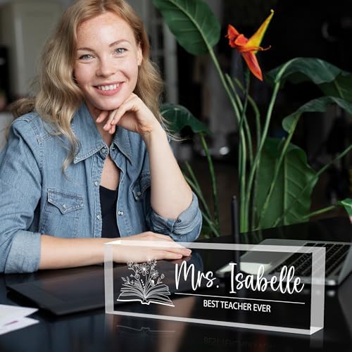 Personalized Desk Name Plates, Acrylic Engraved Teacher Name Plate for Desk, Custom Office Gifts & Desk Decor for Women Men, Back to School Teacher Appreciation Gifts - Image 4