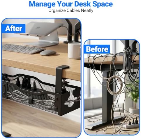 Under Desk Cable Management Tray - 25" No Drill Under Desk Cord Management with Clamp, Metal Desk Cable Organizer & Wire Management Tray for Standing Desk, Home Office Cord Organizer, Black - Image 5
