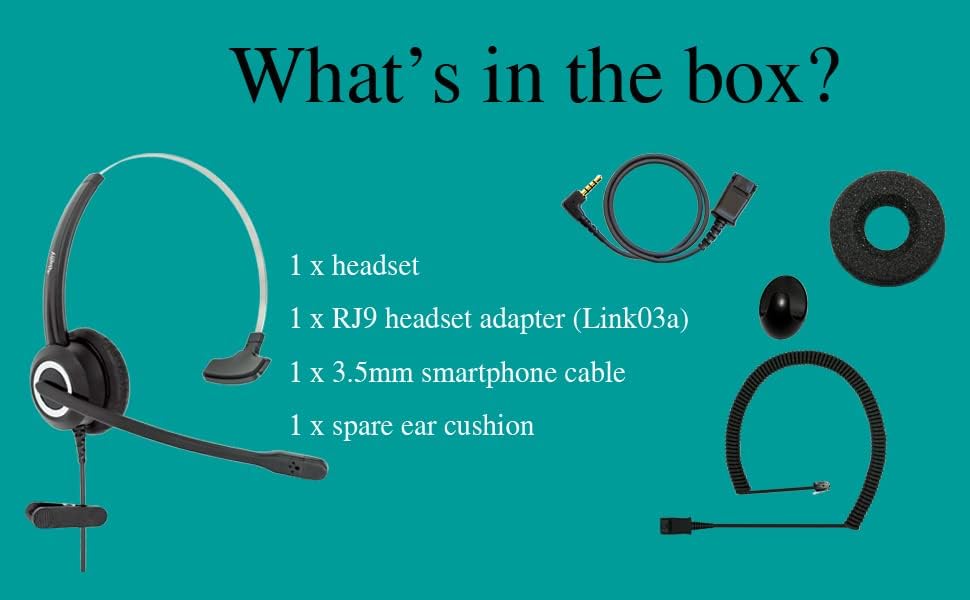 Phone Headset HD Voice Compatible Aastra Allworx AltiGen Digium IPitomy Toshiba Telephones, RJ9 & 3.5 mm Adapter Microphone Noise Cancelling - Image 2