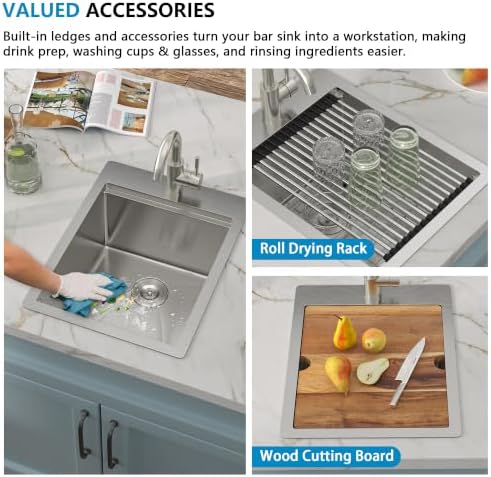 15"x20" Bar Prep Sink Drop In Workstation with Faucet Combo - Image 6