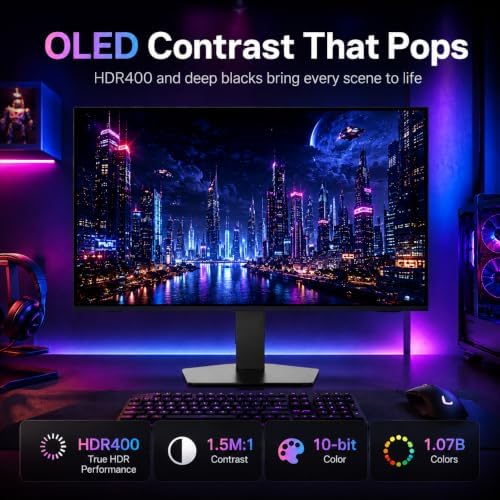 Deco Gear 27 QHD OLED Gaming Monitor | 280Hz 0.03ms Response, HDR400, Adaptive Sync, 99% sRGB, 1.5M:1 Contrast, Borderless Design, Height Adjustable Stand, HDMI 2.1, DisplayPort 1.4 - Image 6