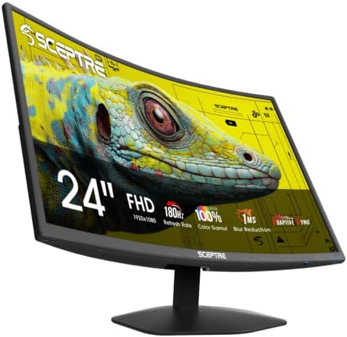 New! Sceptre Curved 24-inch Prime Gaming Monitor 1080p 1500R 1ms up to 180Hz DisplayPort x2 HDMI x2 Build-in Speakers, Machine Black 2027 (C248B-FW180T Series) by SceptreInc
