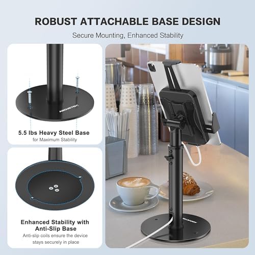 AboveTEK POS Tablet Kiosk Stand - Universal Tablet Locking Mount for 7.9"-11" Devices, 360° Swivel Anti-Theft Security Stand for iPad, iPad Air, Samsung, Height Adjustable Desk Countertop - Image 6