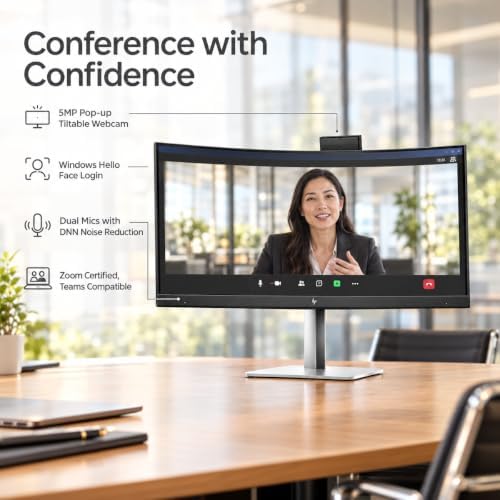 HP Series 5 Pro 34" WQHD USB-C Monitor, Webcam, Speakers, Tilt, Swivel - Image 4