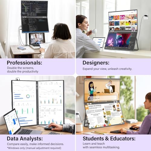 InnoView 23.8" Dual Portable Monitor 180Hz 2560 x 1440P 2K 100% sRGB - Foldable & Stackable Design with 315° Screen Adjustment & 180° Stand | USB-C/HDMI, Dual Monitor for Laptop, Mac, Windows - Image 4