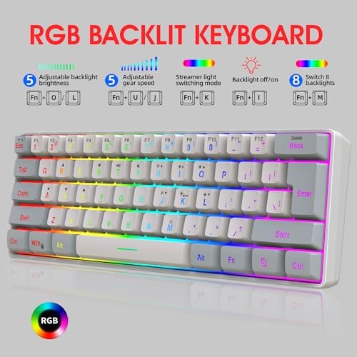 Snpurdiri 60% Wired Gaming Keyboard, 61 Keys RGB (Grey-White) - Image 2