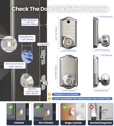 Veise VE018 Fingerprint Keypad Smart Door Knob Handle Lock, Satin Nickel - Image 6