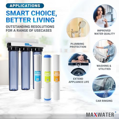 Max Water 3 Stage (Sediment, Organic Compounds, Taste & Odor) Whole House (20 inch x 2.5 inch), Water Filtration System - Sediment + GAC + CTO - 3/4" Inlet/Outlet - Image 6