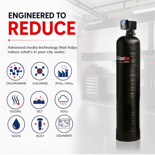 LiquaGen Whole House Water Filtration System — Catalytic Carbon & KDF 55 Media | City Water Filter for Chlorine, Chloramine, PFAS & Sediment Removal (10" x 54") - Image 2