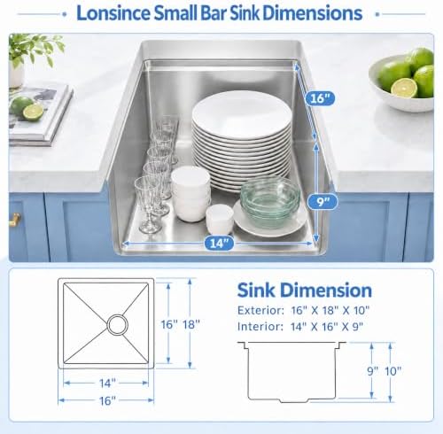 Undermount Bar Sink 16" X 18",Wet Bar Prep Sink with Workstation - Image 5