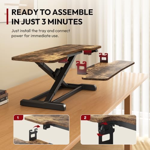 SANODESK Standing Desk Converter with Electric Motor 42" Height Adjustable Riser for Office Home,Dual Monitor and Laptop Workstation with Large Keyboard Tray, Rustic Color - Image 7