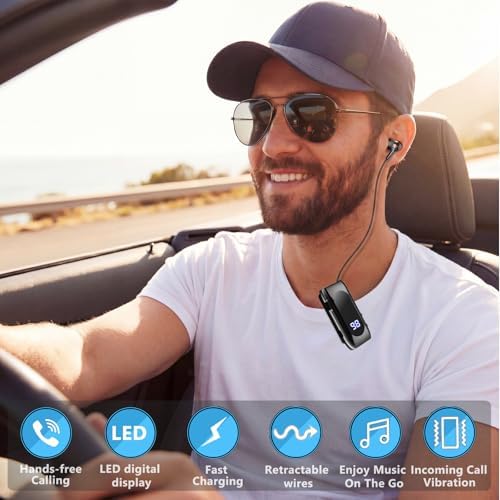 Wireless Headset Wireless Headphones Handsfree Call Wireless Earpiece Noise Cancellation Earbud Earphones Mic Compatible with Cell Phones Car Driver Trucker Business Office (Black Iron) - Image 2
