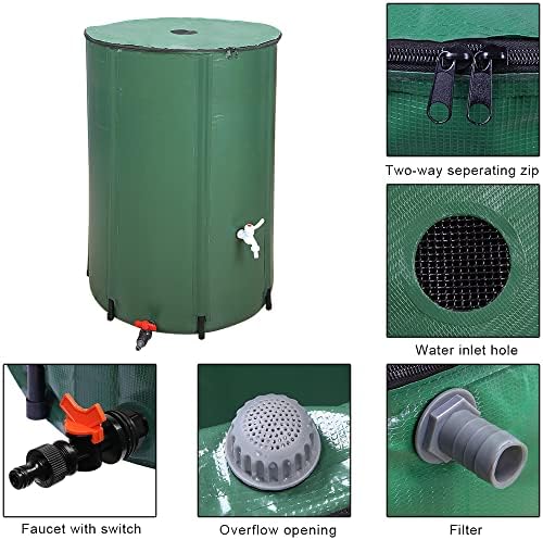 100 Gallon Collapsible Rain Barrel, Portable Rainwater Collection System, Water Storage Tank, Rain Catcher Barrel with Two Spigots and Overflow Kit, Rain Water Barrel Collector for Garden, Green - Image 4