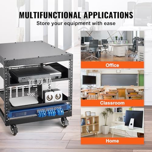 VEVOR 9U Open Frame Server Rack, 23''-40'' Adjustable Depth, Free Standing or Wall Mount Network Server Rack, 4 Post AV Rack with Casters, Holds All Your Networking IT Equipment AV Gear Router Modem - Image 6