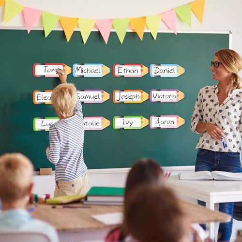 Classroom Magnetic Name Tags - 36Pcs Dry Erase Magnetic Labels for White Board Desks Lockers Reusable Rainbow Pencils Name Plate - Image 4