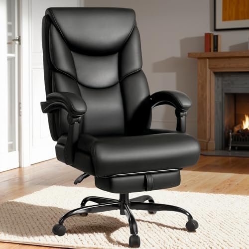 WAILOR 400lbs Office Chair with Foot Rest, Reclining Big and Tall Office Chair with Lumbar Support Spring Cushion, High Back PU Leather Computer Chair,Comfy Desk Chair for Home Office - Image 2