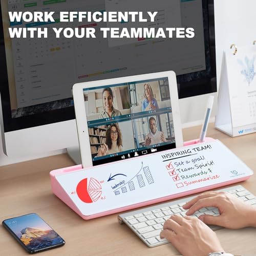 TSJ OFFICE Desktop Whiteboard Dry-Erase-Board - Computer Keyboard Stand White Board Surface Pad with Drawer, Desk Organizers with Accessories for Office, Home, School Supplies - Pink - Image 2