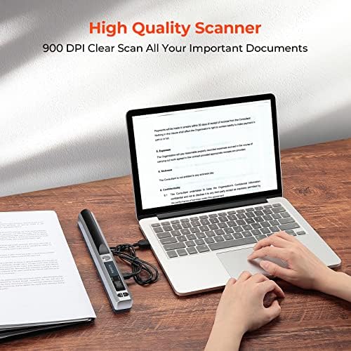 MUNBYN Portable Scanner, 900 DPI Handheld Wand Scanner, A4, 16GB SD, Silver - Image 3