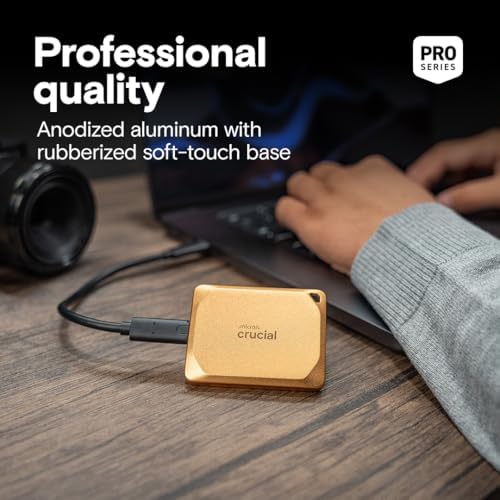 Crucial X10 Pro 2TB Portable SSD, Up to 2,100MB/s Read, 2000MB/s Write, USB 3.2 USB-C, External Solid State Drive, Durable Storage for Professional Creators, Gold - CT2000X10PROSSD9D02 - Image 5