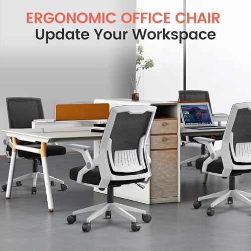 GTPLAYER Ergonomic Office Chair with Flip-up Armrests Executive Computer Chair for Home Office, Breathable Mesh & Comfy Lumbar Support, White - Image 4
