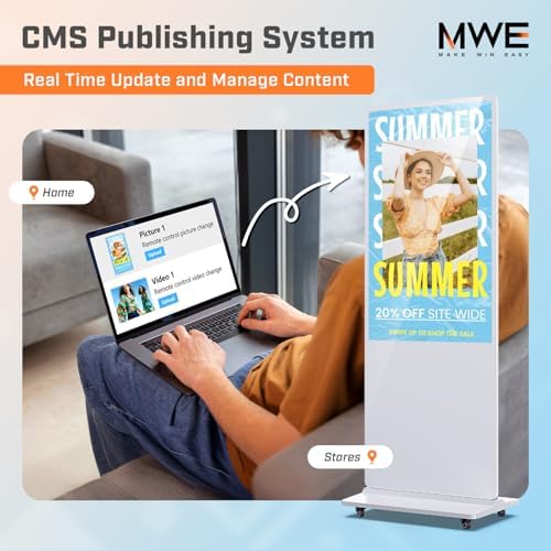 MWE 37 Inch Touchscreen Kiosk, Indoor Floor Standing Digital Signage Displays, LCD Screen Advertising Display Totem, Interactive Display Poster Android System with Auto Media Player-White - Image 6