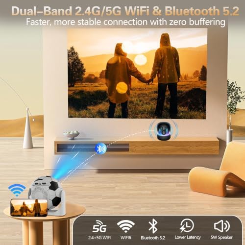 Mini Projector with WiFi and Bluetooth, Football Design, 200 ANSI Lumens 4K - Image 6