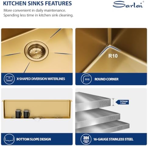Sarlai 39 Undermount Kitchen Sink Gold Stainless Workstation Sinks 39"x19" - Image 5